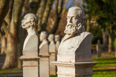 Rome, Italy, February 11, 2017: Statues of Italian patriots and heroes on the Janiculum in Romeのeditorial素材