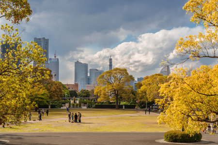 Yokohama, Japan, April 2, 2019: View of the Minato Mirai district from Yamashita Parkのeditorial素材