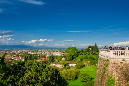 Tourists watching the city of Vicenza from Mount Berico panoramic terraceのeditorial素材