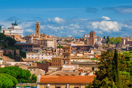 View of Rome historic center with Capitoline Hill ancient monumentsのeditorial素材