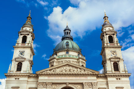 Szent Istvan Bazilika (Saint Stephen Basilica) beautiful classical dome in the center of Budapest, with twin bell towers, completed in 1905のeditorial素材