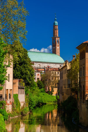 Wonderful renaissance Basilica Palladiana seen from River Retrone in Vicenza historic centerのeditorial素材