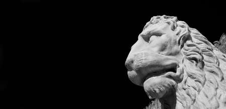 Piraeus Lion, an ancient greek statue created in the 4th century BC an now at the entrance of Venetian Arsenal (Black and White with copy space)の写真素材