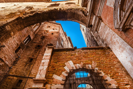 Via delle Volte Road in Perugia historic center, with its characteristic medieval arches and vaultsのeditorial素材