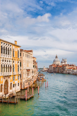 View of Salute Basilica baroque dome and Gran Canal from Accademia Bridge in Veniceのeditorial素材