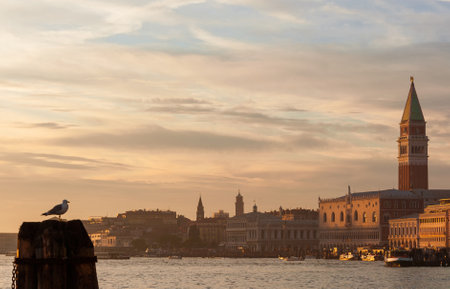 Venice Lagoon with beautiful sunset colors and evening hazeのeditorial素材