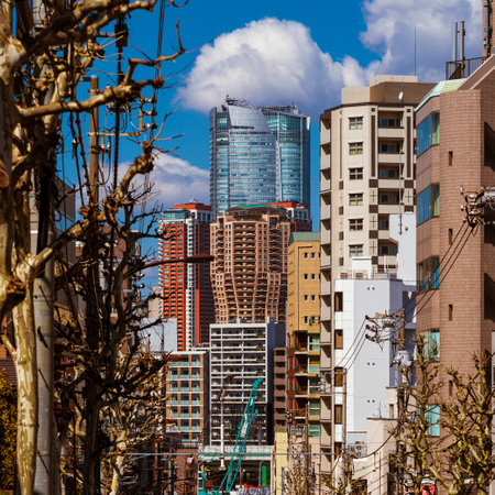 Tokyo interesting architectures. View of skyscraper and highrise cluster in Roppongi District seen from Tanakawaのeditorial素材