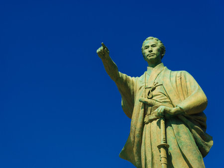 TOKYO, JAPAN - MARCH 13, 2019: Katsu Kaishu statue in Sumdida ward in Tokyo, a 19th century statesman and founder of Japan's modern navyのeditorial素材