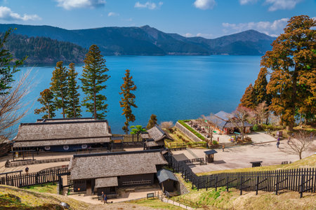 HAKONE, JAPAN - MARCH 15, 2019: View of Hakone Barrier and Lake Ashi from above, in Kanagawa Prefectureのeditorial素材