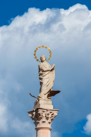 PRAGUE, CZECH REPUBLIC - JULY 12, 2022: The Mariam Column in Prague. A religious monument located in the city's Old Town Square, demolished in 1918 and reconstructed in 2020のeditorial素材
