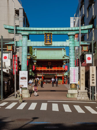 TOKYO, JAPAN - OCTOBER 16, 2023: Kanda Shrine entrance with Zuishin-mon and Torii gate near Akihabara in Tokyoのeditorial素材