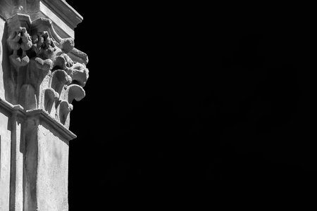 Classical architecture. Pillar with Corinthian capital (Black and White with copy space)の写真素材