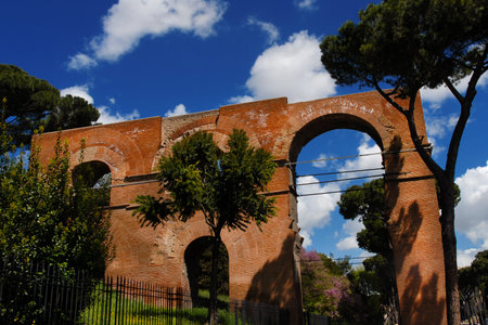Arcus Neroniani (Nero's Aqueduct) ancient ruins, between Caelian Hill and Palatine Hill in Romeの写真素材
