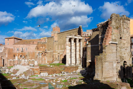 The Forum of Augustus ancient ruins in the center of Romeの写真素材