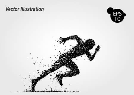 Silhouette of the running person, consisting of dots, dust, particles. Sport. Isolated illustration - stockのイラスト素材
