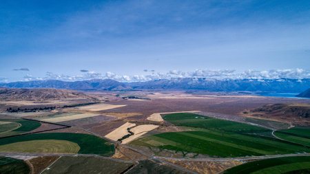 circle cultivation fields seen from the drone in new zealand