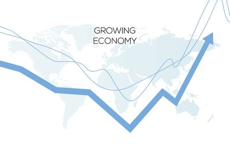 Graph of the growth of the world economy, world mapの写真素材