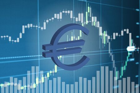 euro symbol together with blue background e imagen. European Central Bankの写真素材