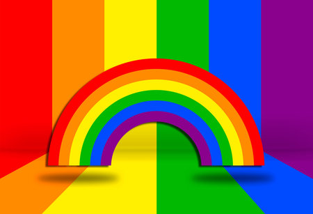 Rainbow symbol with floating text. Rainbow backgroundの写真素材