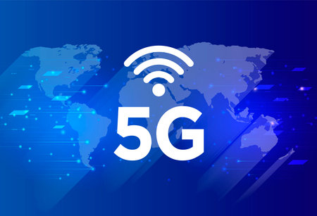 5G wireless network and world concept. Urban world with things and services icons connection,...