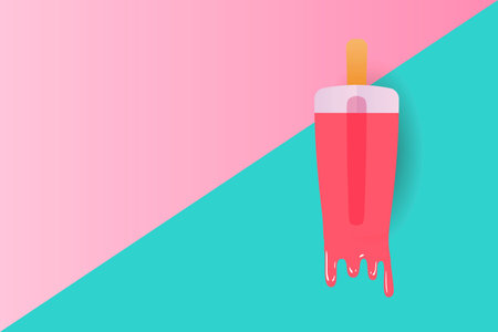 Strawberry ice cream melted on pink and blue background. Illustrator