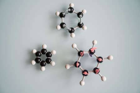 Three Molecular models of Benzeneの写真素材