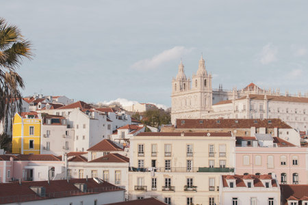 View of Alfama district with Monastery of SÃ£o Vicente de Fora from Santa Luzia Viewpoint at Lisbon, Portugal. Jewish neighborhood in Lisbon.の写真素材