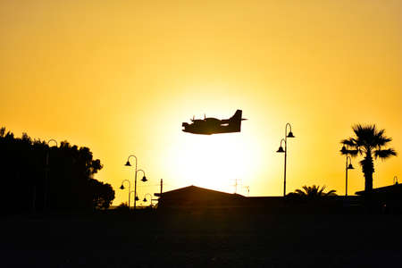 Canadair silhouette at sunsetの写真素材