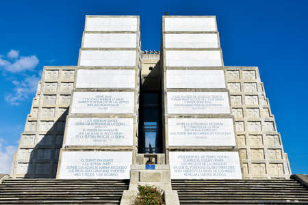 Santo Domingo, Dominican Republic - January 30, 2016: Exterior view of Christopher Columbus Lighthouse in blue sky, west zone of Santo Domingo, Dominican Republic.のeditorial素材