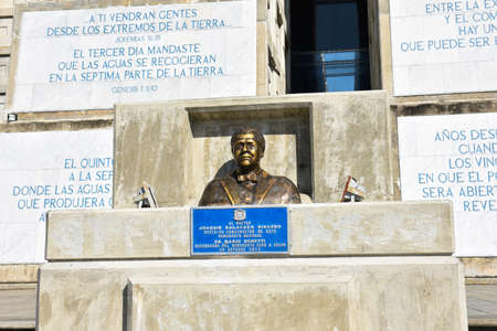 Santo Domingo, Dominican Republic - January 30, 2016: Exterior view of Christopher Columbus Lighthouse in blue sky, west zone of Santo Domingo, Dominican Republic.のeditorial素材