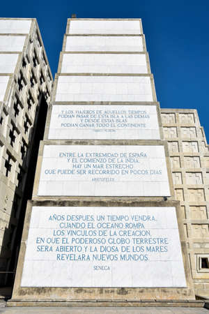 Santo Domingo, Dominican Republic - January 30, 2016: Exterior view of Christopher Columbus Lighthouse in blue sky, west zone of Santo Domingo, Dominican Republic.のeditorial素材