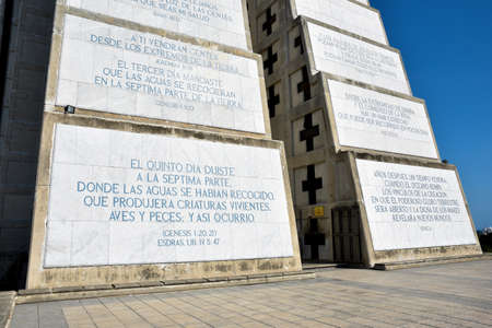 Santo Domingo, Dominican Republic - January 30, 2016: Exterior view of Christopher Columbus Lighthouse in blue sky, west zone of Santo Domingo, Dominican Republic.のeditorial素材