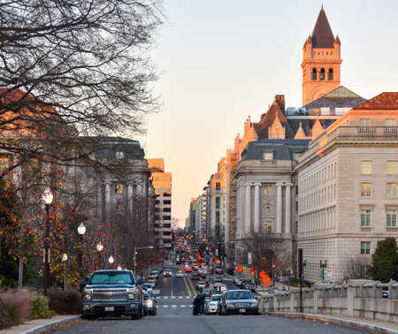 Washington DC, USA. Street view and life of Washington city near Capitol, Washington Monument and Holocaust Memorial Museum.のeditorial素材