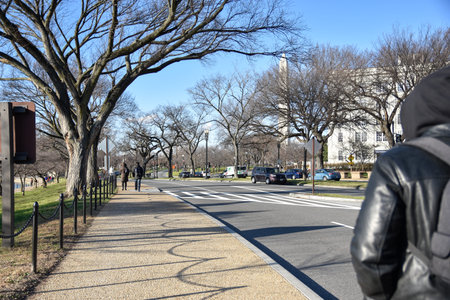 Washington DC, USA. Street view and life of Washington city near Capitol, Washington Monument and...