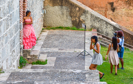 Santo Domingo, Dominican Republic. Model posing for a photo shoot in the Colonial Zone of Santo Domingo city.のeditorial素材