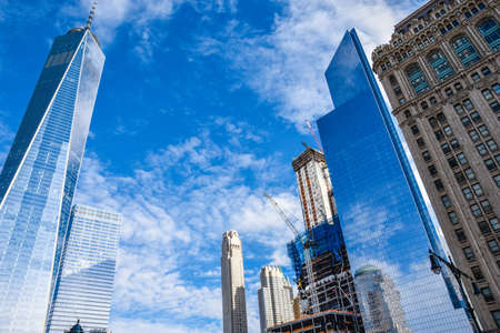 New York, USA Manhattan. View of One Trade Center and other buildings on the Hudson River Greenwayのeditorial素材