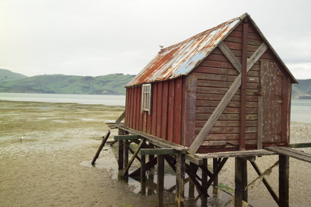 boathouse in tide, low の写真素材