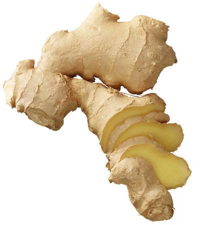 Ginger with slices isolated on a white background