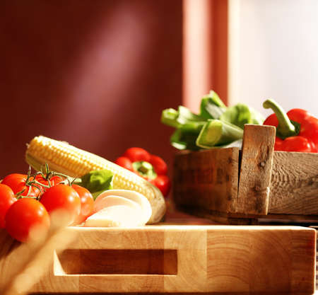 fresh pizza ingredients in farmers crateの写真素材