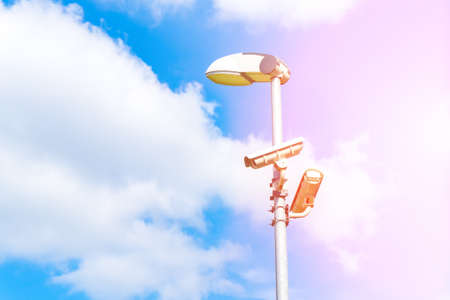 The camera is attached to the lanternの写真素材