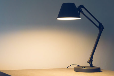 A table lamp is on the tableの写真素材