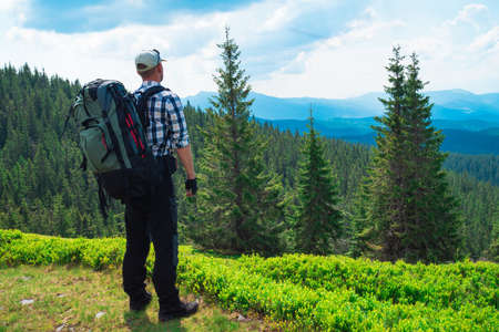 one guy goes up in the mountainsの写真素材