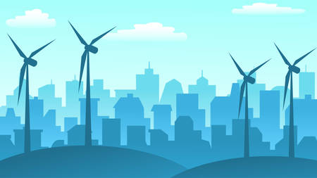 windmills on the background of the cityのイラスト素材