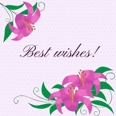 Floral frame with lilac lilies on a light purple background. のイラスト素材