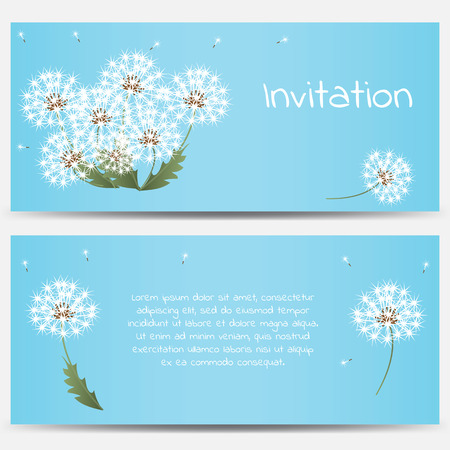 Invitation card with dandelions on blue background. Vector illustrationのイラスト素材
