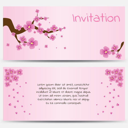 Invitation design template blooming sakura on Pink Background. Vector illustrationのイラスト素材