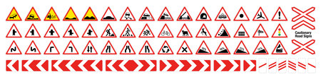 Cautionary traffic signs big vector collection. Signs in red and white.のイラスト素材