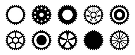 Set of 10 gears line icons. Flat machine gear icon. Wheel cogwheel vector. Simple outline elements isolated vector collection for webのイラスト素材