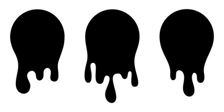 Isolated round paint stains, floating oil stains vector set. Blob paint, ink splatter black, stain and drip illustrationのイラスト素材