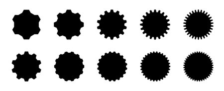 10 shapes of gears line icons. Flat machine gear icon. Wheel cogwheel vector. Simple outline elements isolated vector collection.のイラスト素材
